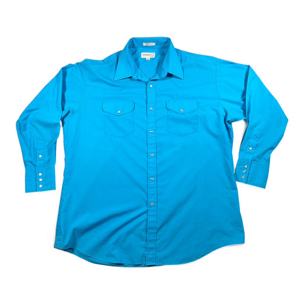 Vintage Sheplers Western Shirt Adult 2XL XXL Blue Pearl Snap Cowboy Rodeo 90s